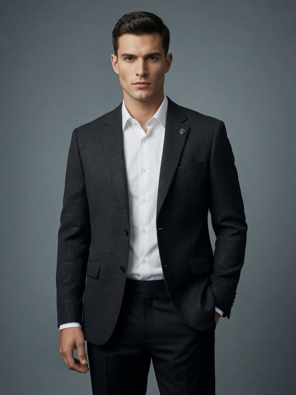 Men's Black Tailored Blazer - Classic Formal Jacket